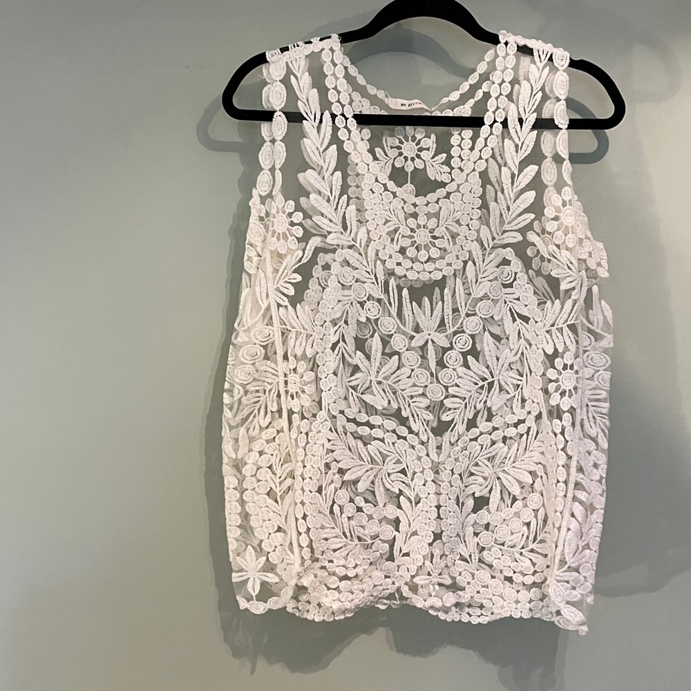 White Lace Sleeveless Top